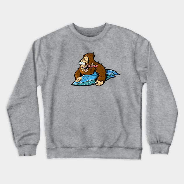 Sasquatch Surfer Cartoon Crewneck Sweatshirt by SLAG_Creative